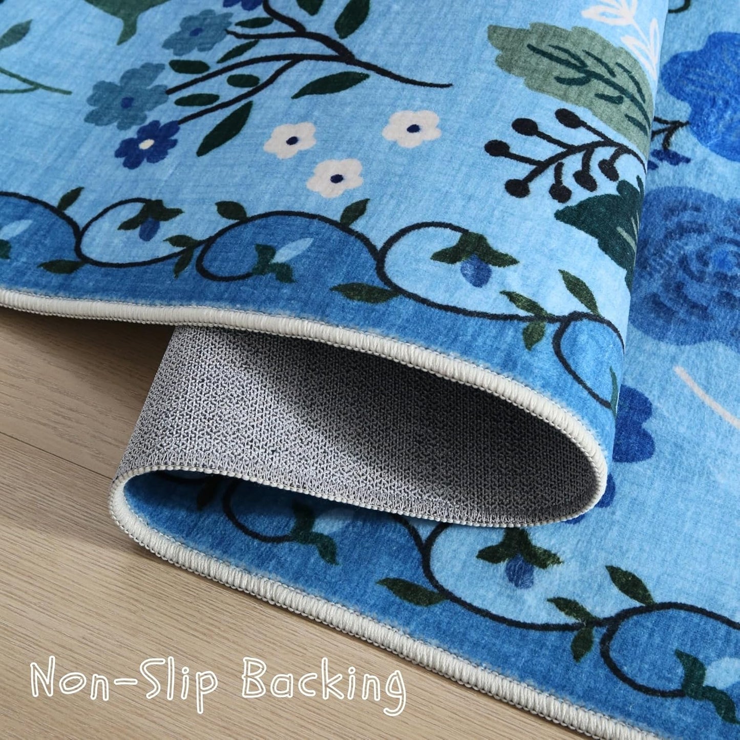 Rugcomf Runner Rug for Hallways Kitchen Rug Non Slip 2'6''x8' Washable Runner Rugs with Rubber Backing Soft Floral Carpet Runner for Hallways, Kitchen, Laundry, Bedroom, Bathroom(Blue)