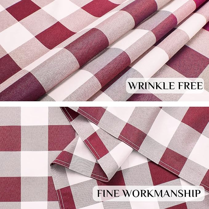 Softalker Gingham Checkered Tablecloth Rectangle - Outdoor Waterproof Buffalo Plaid Table Cloth, Stain Resistant Washable Table Cover for Picnic, Camping, Dining - Burgundy and White, 54 x 78 Inch