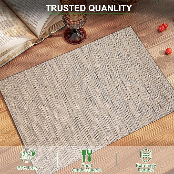 BETEAM Placemats Set of 8, Woven Vinyl Placemat for Dining Table Washable Wipeable Kitchen Place Mats Durable Indoor Outdoor Table Mats