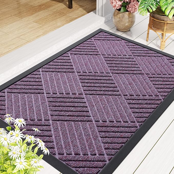 Smiry Front Door Mat Outside Entrance, Heavy Duty Outdoor Indoor Mat, Natural Rubber Doormat, Non Slip, Trap Dirt and Moisture, Easy Clean, Low Profile Patio Porch Entryway Mat, 29.5x17, Violet