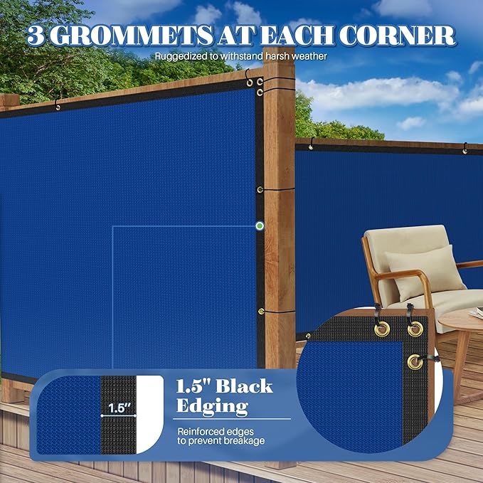 ECOOPTS 4'x273' Privacy Fence Screen Windscreen with Copper Grommets, Fit for Commercial Fence and Residential Garden Outdoor 90% UV Blockage, Cable Zip Ties Included (Blue)