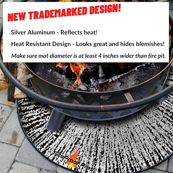 40 Inch Inferno Black Pattern Fire Pit mat. Decorative Heat and Ember Resistant Splatter Pattern Color Design. Fireproof mat for Protecting Wood Deck, Concrete, trex, Vinyl, and Grass.