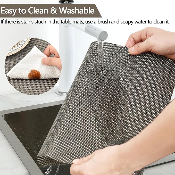SLKQG Placemats Set of 4 - Easy Clean Washable Vinyl Placemats - Wipeable Heat Resistant Table Mats for Dining Table - 17.7x11.8 Inch (4, Mint Gray)