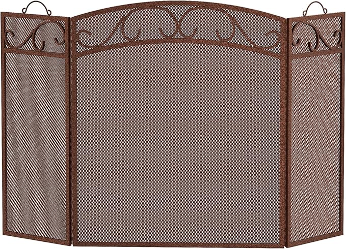 Fire Beauty Fireplace Screen 3 Panel with Handles Wrought Iron 51"(L) x31(H) Spark Guard Cover(Antique Bronze)