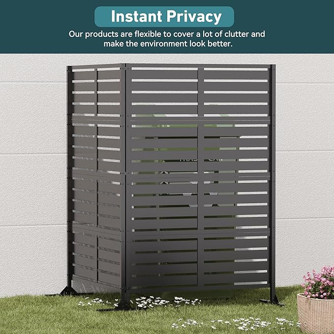 Modern Shade Metal Privacy Screen Outdoor 72" H x 48" W, Stable & Durable Privacy Fence Panels for Instant Privacy & Space Division, Freestanding Decorative Patio Screens for Outdoor, Black (4 Panel)