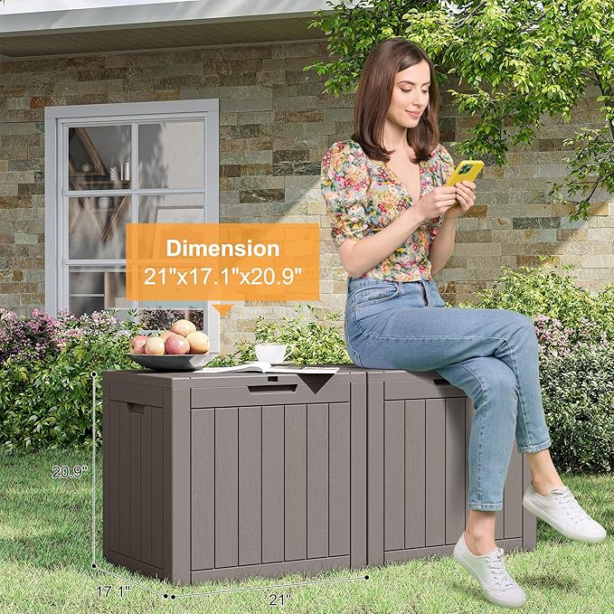 Outdoor Storage Box, Resin Deck Boxes Outdoor Waterproof For Patio Furniture, Garden Tools, Pool Supplies, UV Resistant, Lockable (32 Gallon, Grey)