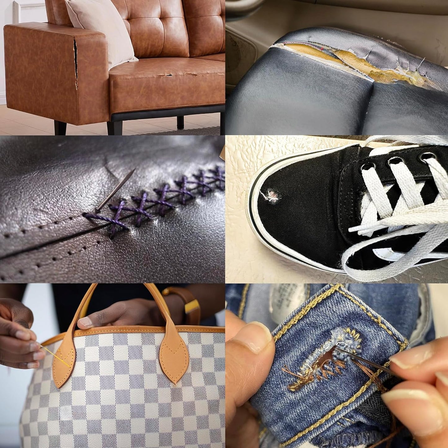 VONEEDL Heavy Duty Sewing Needles (11 PCS) & Waxed Thread (4 Green Colors) - Upholstery Repair Kit for Leather, Canvas, Quilting & More