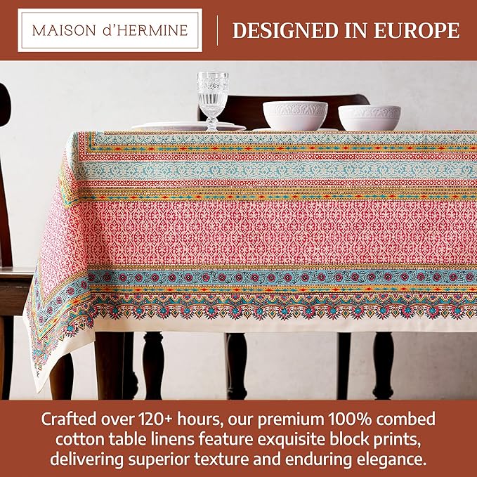 Maison d' Hermine Premium Table Cloth Square Table 100% Combed Cotton 70 x 70 Inches Tablecloth Reusable Decorative for Dining Room, Farmhouse, Home, Party, Festive & Wedding - Lauris
