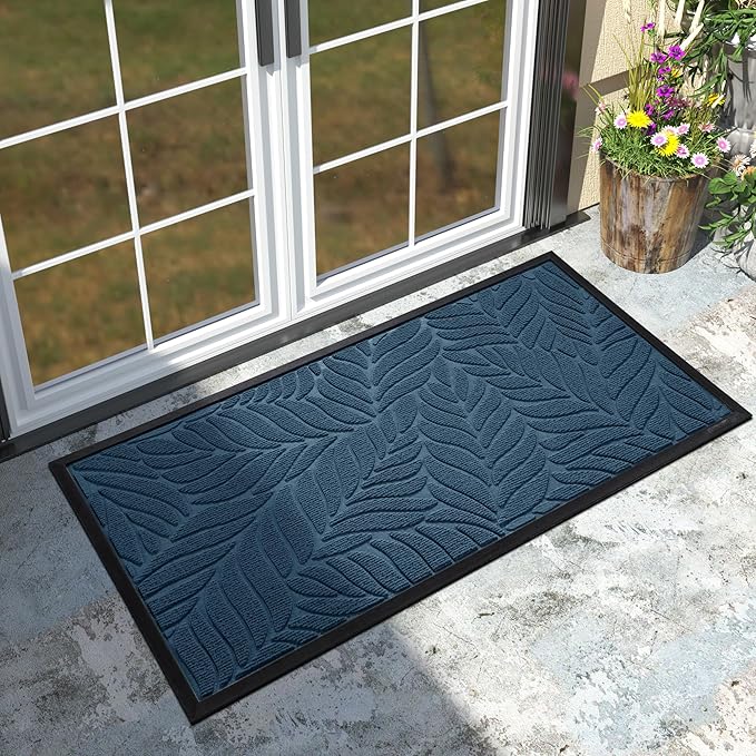 Yimobra 47x24 Large Door Mat Outdoor Indoor, All-Season Waterproof Door Mat Outside Entrance, All-Weather Non-Slip Outside Doormat for Garage Patio Entryway, Blue
