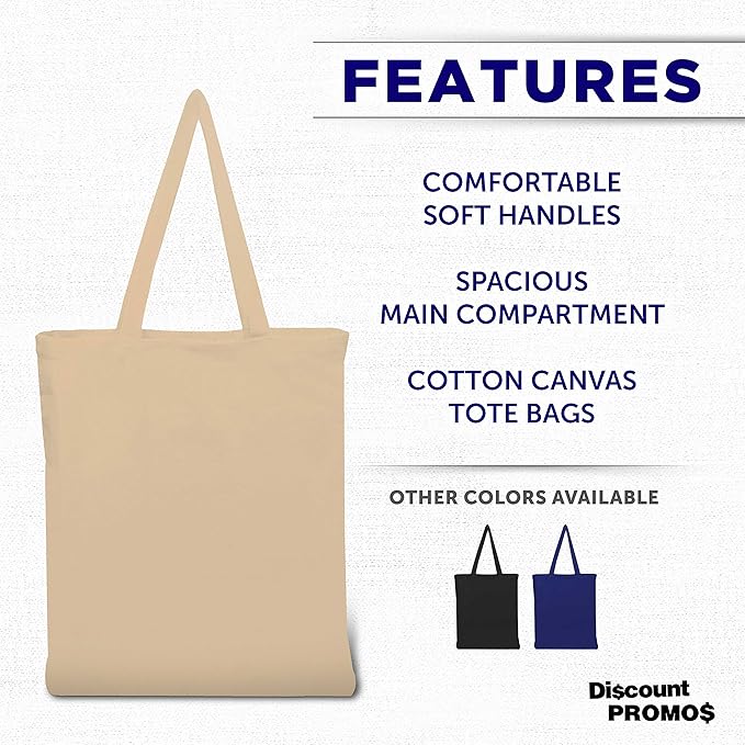 DISCOUNT PROMOS Cotton Canvas Tote Bags Set of 10, Bulk Pack - Reusable, Great for Shopping, Grocery, Beach, Picnic, Wedding Favors - Natural