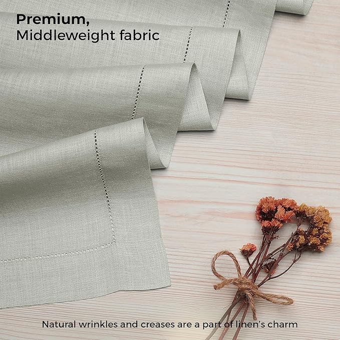 D'Moksha Homes Linen Silver Grey Table Runner 60 Inches - Classic Hemstitch, 100% Pure Linen Coffee Table Runner 14 x 60 Inch Ideal for Dresser Tables - Spring, Easter