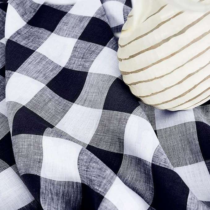 Solino Home Checkered Linen Table Runner 108 Inches Long - 100% Pure Linen Navy and White Buffalo Check Table Runner 14 x 108 Inch Ideal for Dining, Winter