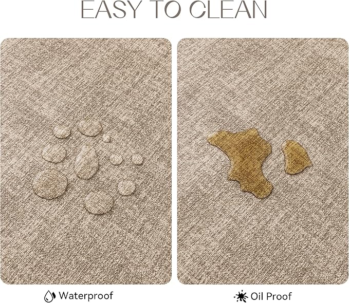 Romanstile Vinyl Placemats Set of 4-12 X 17 Inch - Heat Resistant Place Mats 100% Waterproof Oilproof Wipeable Reversible Faux Leather Table Mats for Kitchen, Dining, Party, Outdoor, Khaki