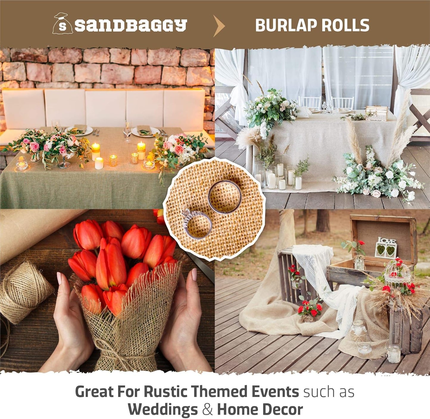 Sandbaggy Burlap Fabric Roll | 40 Inch by 300 ft | Great for Garden, Yard, Wedding, Craft, Decorating Tables | Constructed from Industrial Grade Burlap Fiber | 30% Thicker Than Competition (10 Rolls)