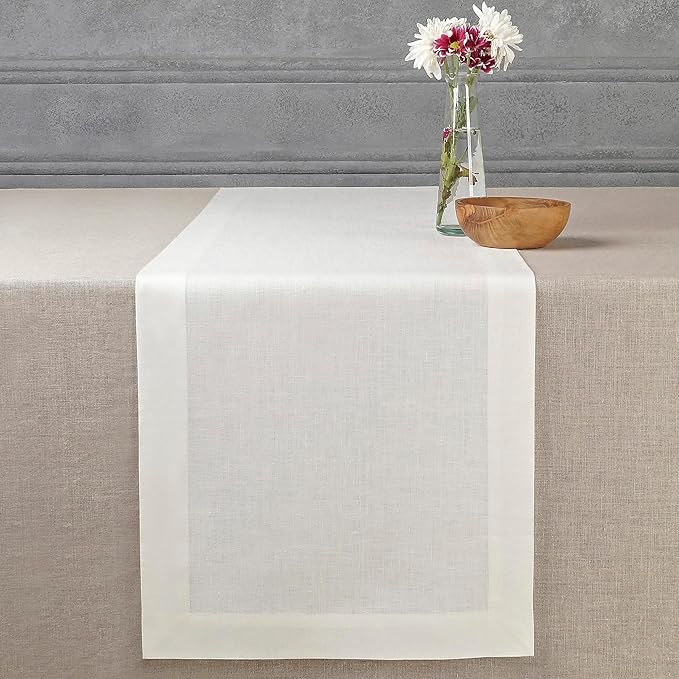 D'Moksha Homes Linen Ivory Table Runner 36 Inches - 100% Pure Linen Small Table Runner 14 x 36 Inch for Dresser, Coffee Tables, Valentines, Holiday - Machine Washable