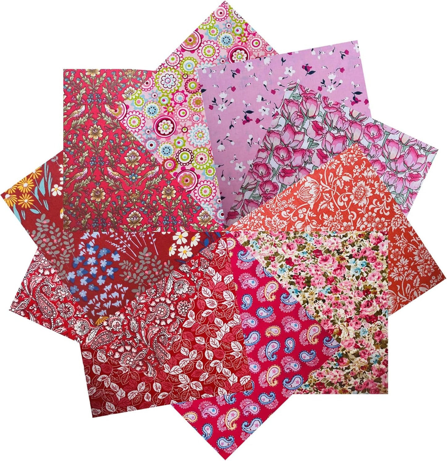 HANPATQUI 50PCS 5 x 5 inch Red Printed 100% Cotton Fat Quarters Fabric for Sewing and Quilting Bundles Precut Fabric Square for DIY Craft Patchwork