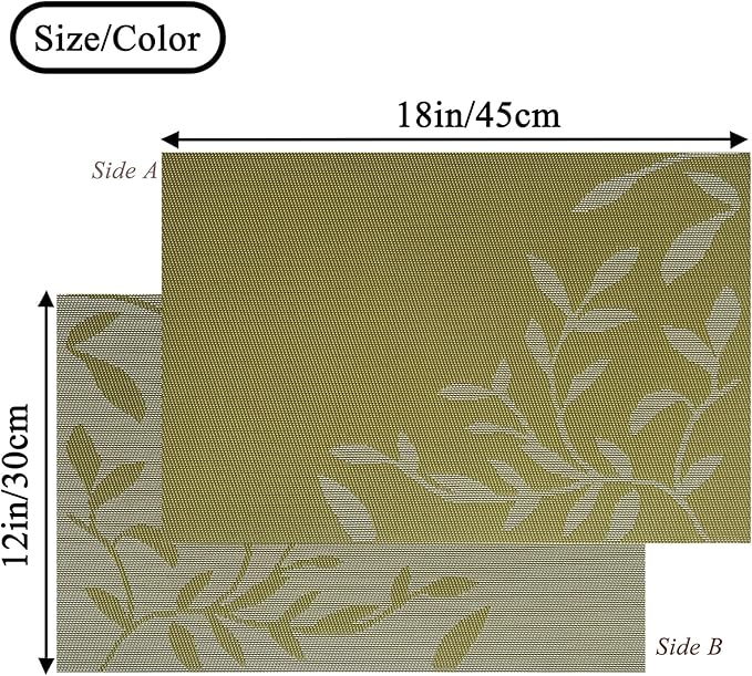 Leaf Placemats Set of 8, Non-Slip Heat-Resistant 18" x 12" Vinyl Washable Placemats for Kitchen Indoor Outdoor Party Birthdays Weddings Decoration (Green)