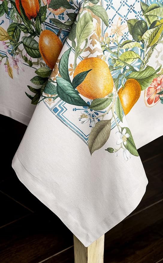 Maison d' Hermine Table Cloth Rectangle Table 100% Cotton 70 x 120 Inches Tablecloth Reusable Decorative Everyday Use for Dining Room, Farmhouse, Home, Party, Festive & Wedding Spring Summer - Agrume