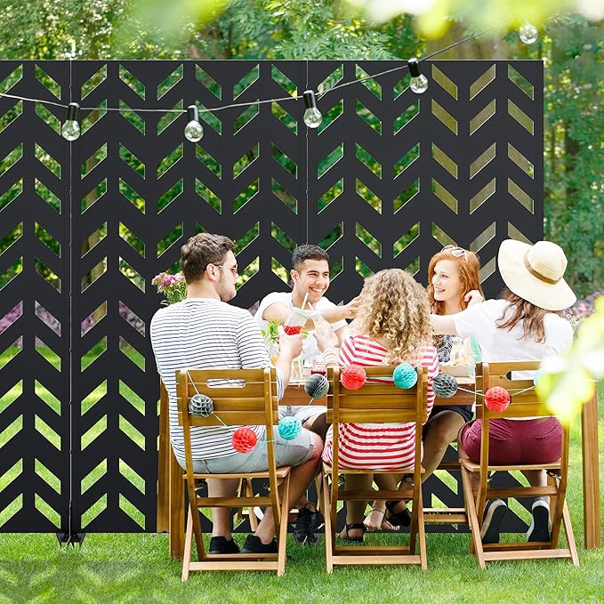 Casaphoria 72" H x 35" W Metal Privacy Screen, Outdoor Freestanding Decorative Divider for Patio, Deck, Balcony, and Garden with Stable Base, Black Keith