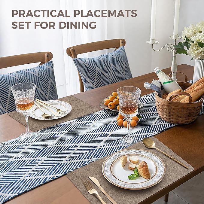 Vinyl Placemats Set of 4, Faux Leather Waterproof and Heat Resistant Place Mats, Washable Anti-Slip Table Mats with Coaster, Wipeable Placemats for Indoor & Outdoor 17" x 12" (Light Coffee, Set of 4)