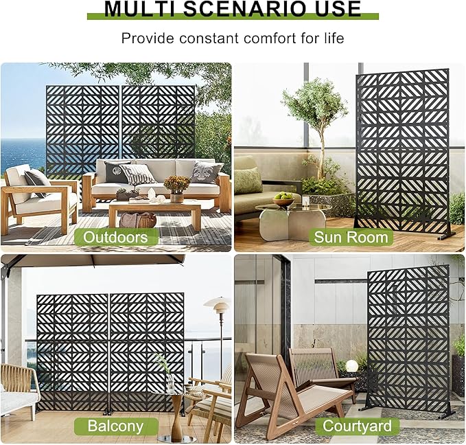 Heavy-Duty Outdoor Privacy Screen for Patio, Balcony, Backyard - 72" H * 44" W Tall Metal Room Divider with Geometric Pattern, Anti-Tipping Kit, Weather Resistant, Easy Assembly (Black-FGXPF)