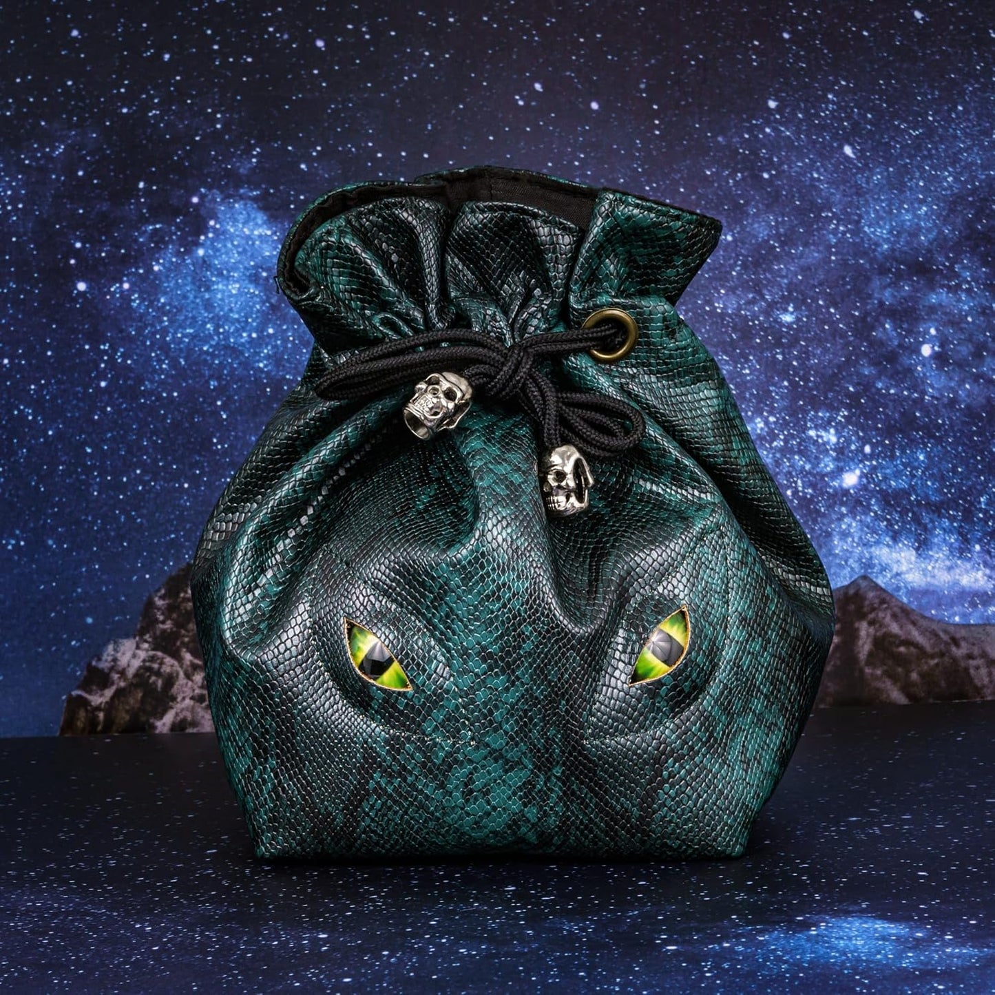 Large DND Dice Bag Leather Dice Storage Bag Dark Green D&D Drawstring Pouch with Pockets for RPG Table Games - Can Hold 200+ Polyhedral Dice
