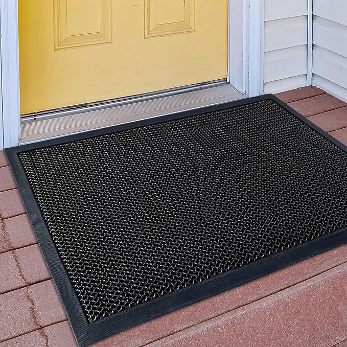 Outdoor Indoor Door Mats for Entryway, Heavy Duty and Durable All-Weather Entry Mat, Low Profile, Non-Slip and Easy Clean Outdoor Doormat for Entrance, Patio and Garage (Black and white 36"x24")