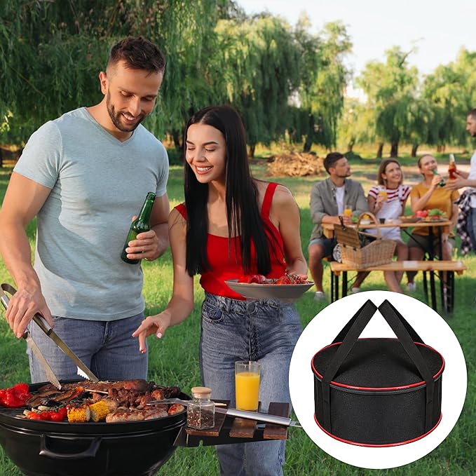 Camping Tableware Organizer Outdoor Hiking Plate Dishes Bowl Pot Storage Bag, Large Round Crockery Protectors Travel Dinnerware Chest, Camp Dish Bags with Zipper for Cupboard
