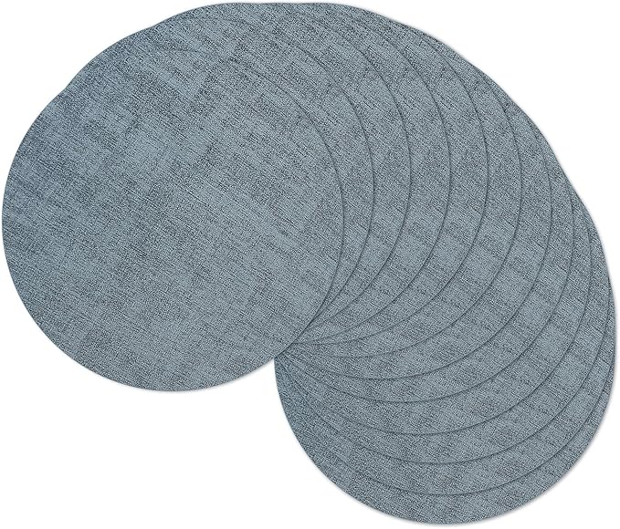 13" Round Placemats Set of 12, Reversible Faux Leather Heat Resistant Table Mats, 100% Waterproof Oilproof Wipeable Table Protective Placemats for Vinyl, Washable for Indoor (12, Light Blue)