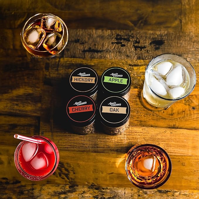 400 Cocktail Smoker Wood Chips - Variety Flavors Big Pack - Apple, Hickory, Oak, Cherry - Whiskey Smoker Wood Chips for Bourbon, Rum & Cocktail Smoker Kits