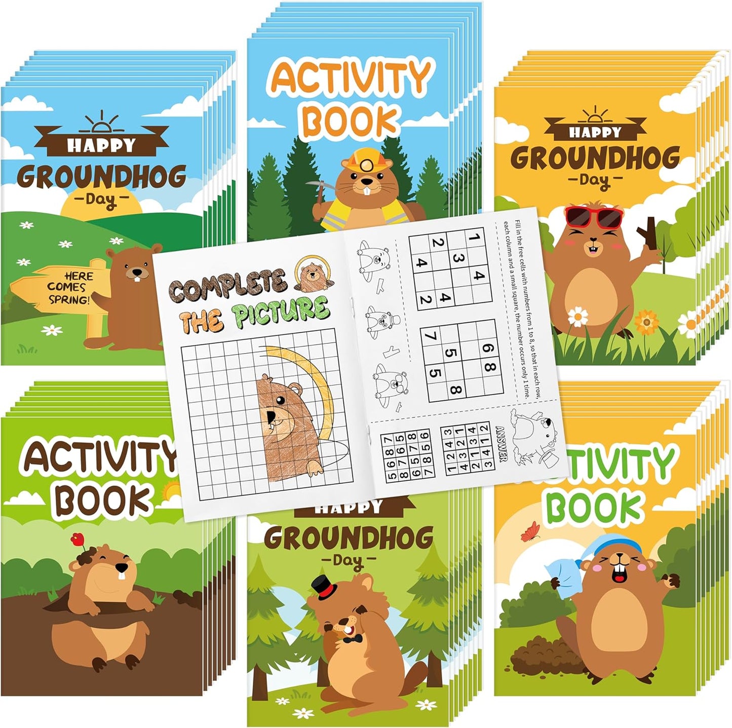 JAPBOR Groundhog Activity Coloring Book - 24PCS Mini Happy Groundhog Day Activities Color Books Bulk for Party Favor, Animals Themed Small Colouring Pages for Birthday Gift Class Painting Game