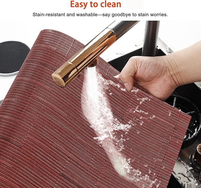 Placemats Set of 8,Washable,Heat and Stain Resistant Indoor/Outdoor Place mats,Vinyl Woven Non Slip Table Mats for Restaurant Table Protection,PVC Place mats(Red,8PCS)