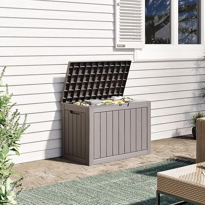 KAMABOKO 45 Gallon Outdoor Storage Box, All-Weather Deck Box for Patio Furniture, Package Deliveries, Garden Tools, Pool Supplies & Cushions, Grey