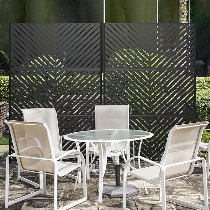 Metal Privacy Screen Outdoor 72" H×47" W,Freestanding Decorative Privacy Screen for Balcony Yard&Garden,Privacy Fence-Black&Arrow