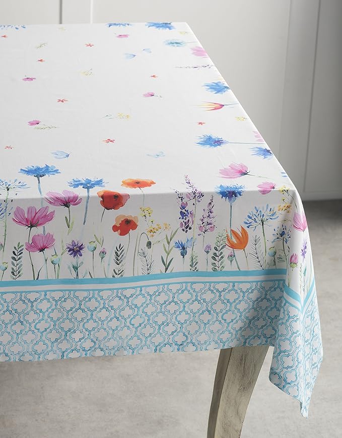 Maison d' Hermine Table Cloth Rectangle Table 100% Cotton 60 x 108 Inches Tablecloth Reusable for Dining Room, Farmhouse, Home, Party, Festive & Wedding Spring Summer - Flower in The Field