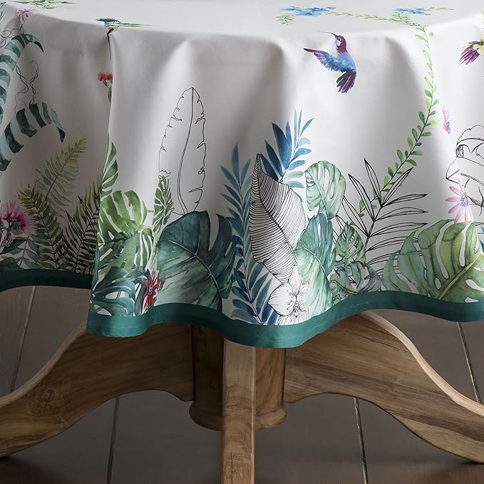Maison d' Hermine Table Cloth Round Table 100% Cotton 69 Inches Tablecloth Reusable Decorative Everyday Use for Dining Room, Farmhouse, Home, Party, Festive & Wedding Spring Summer - Tropiques