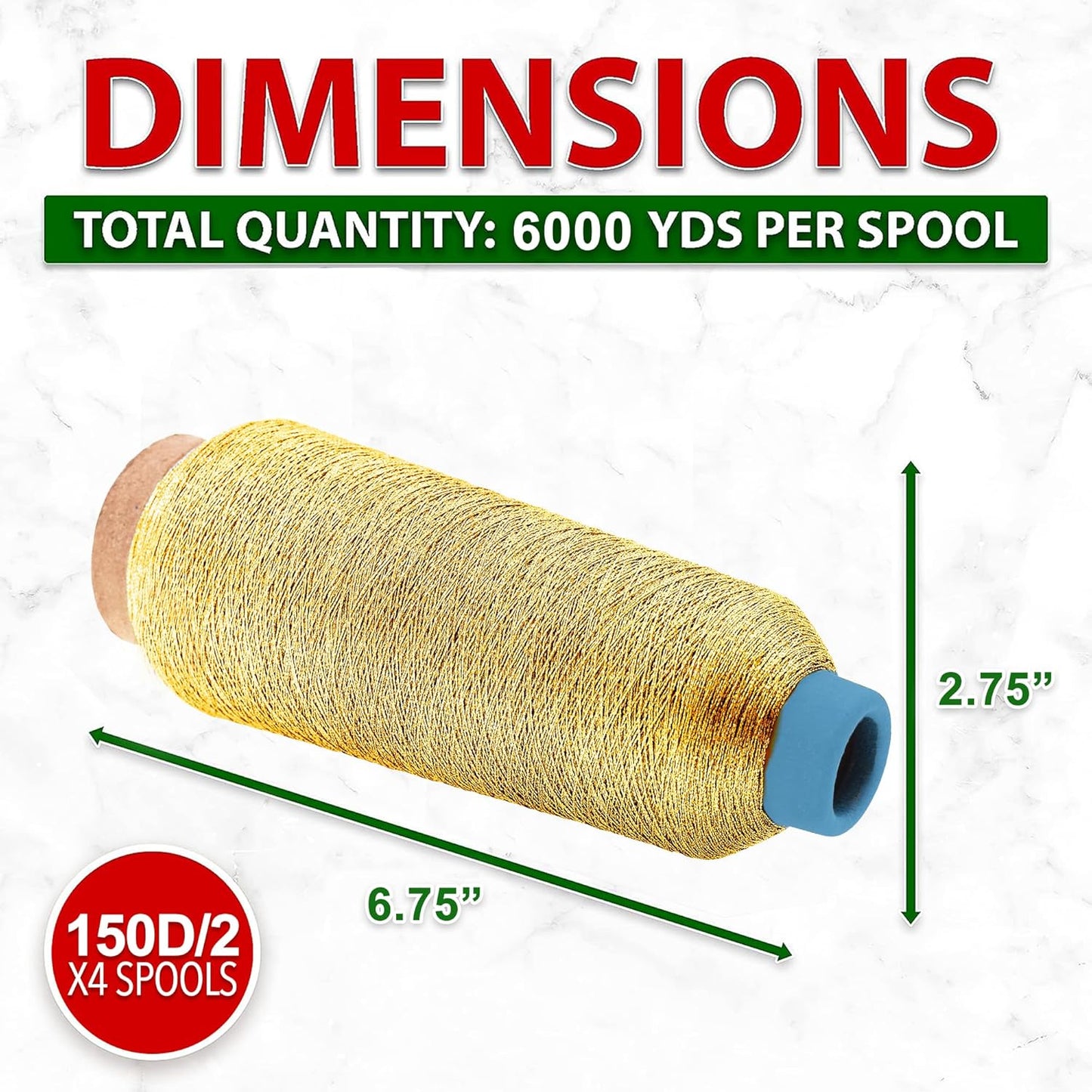 Mandala Crafts 4 Pack of Serger Threads Cones Spools - 150D/2 Polyester Metallic Gold Threads for Sergers Machine and Overlock Quilting Sewing Machine