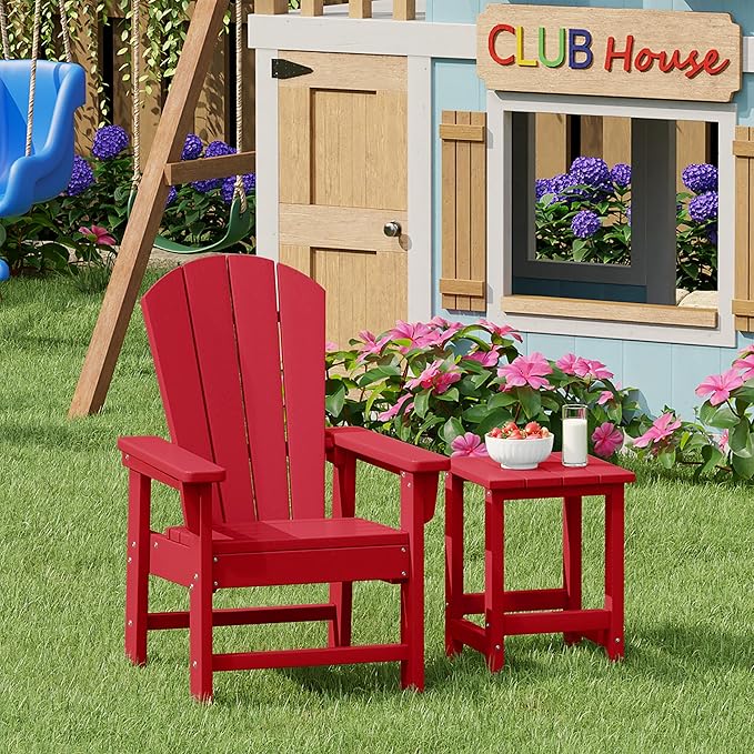 Costaelm Kids Outdoor Side Table, Small Patio HDPE Adirondack Square Table, Porch End Table for Outside Pool Garden, Red