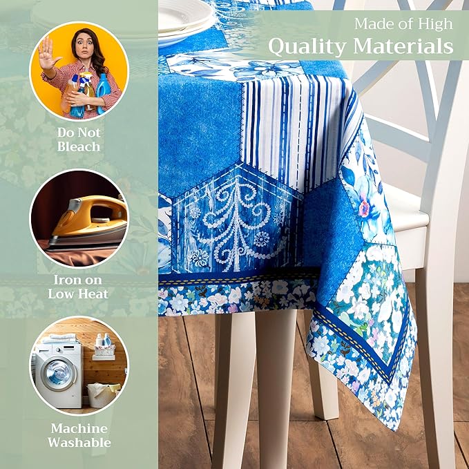 Maison d' Hermine Table Cloth Rectangle Table 100% Cotton 60 x 108 Inches Tablecloth Reusable Decorative for Dining Room, Farmhouse, Home, Party, Festive & Wedding Spring Summer - Summer Blues