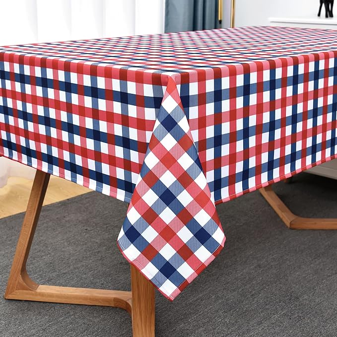 4th of July Checkered Tablecloth Fabric - Rectangle 58x84 Inch Classic Gingham Patriotic Party Table Cloth for Indoor/Outdoor Use - Independence Day Memorial Day Washable Table Cover
