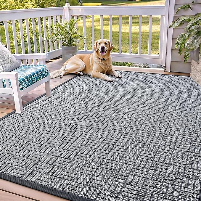 OLANLY Front Door Mat Outside Entrance 71x47, Absorbent, Heavy Duty Sturdy Natural Rubber Doormat Indoor Outdoor, Non-Slip, Stain and Fade Resistant, Low Profile Floor Mat for Entryway, Charcoal Gray