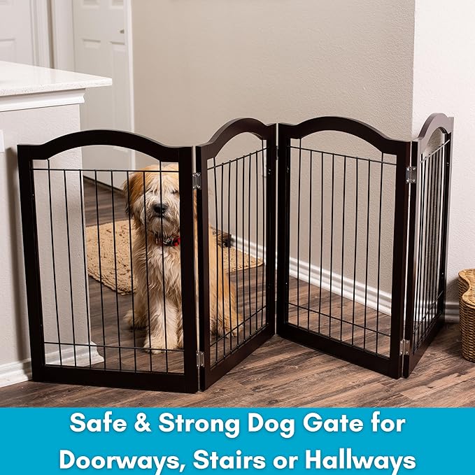 Internet's Best Wire Dog Gate with Arched Top - 4 Panel - 30" Tall - Espresso