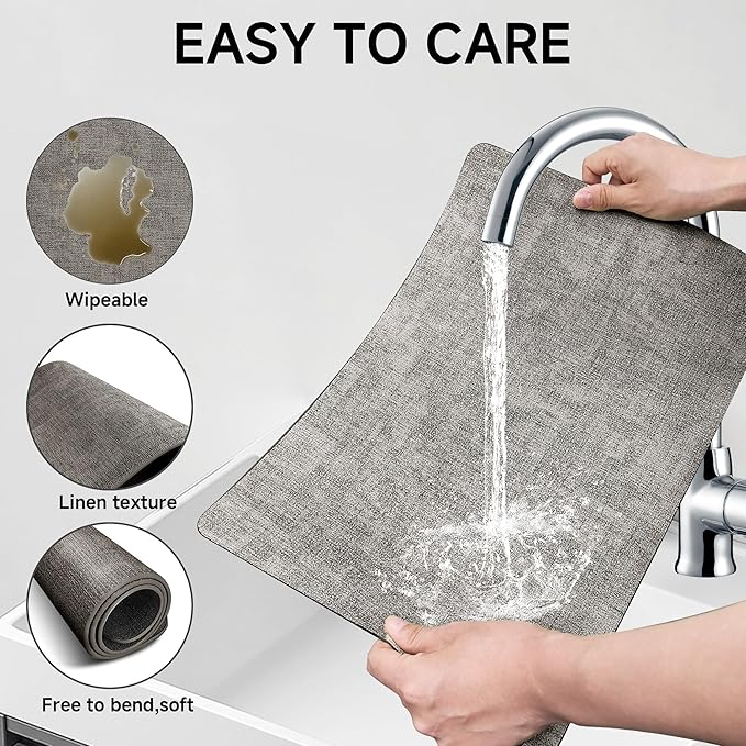 Faux Leather Vinyl Placemats Set of 4 Wipeable Heat Resistant Place Mats 100% Washable - Waterproof - Anti Slip Reversible Table Mats for Kitchen/Dining/Party/Outdoor, 12" x 16.5", Dark Grey