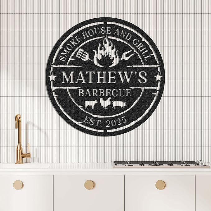 Personalized BBQ Sign - Barbeque Custom Name Sign with Lights, 16-Color LED with Remote Control, LED Light Farm Animal Smokehouse Grill Decor for Backyard, Patio, Bar