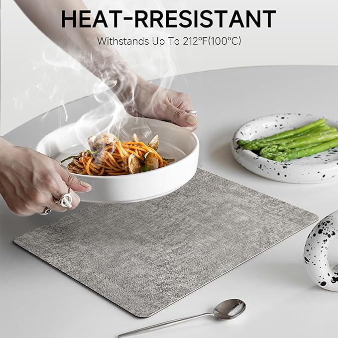 Faux Leather Vinyl Placemats Set of 4 Wipeable Heat Resistant Place Mats 100% Washable - Waterproof - Anti Slip Reversible Table Mats for Kitchen/Dining/Party/Outdoor, 12" x 16.5", Dark Grey