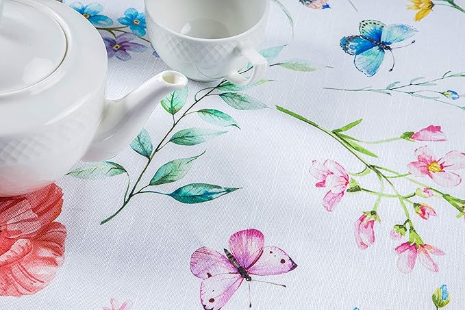 Maison d' Hermine Table Cloth Round Table 100% Cotton 63 Inches Tablecloth Reusable Decorative Everyday Use for Dining Room, Farmhouse, Home, Party, Festive & Wedding Spring Summer - Just Floral
