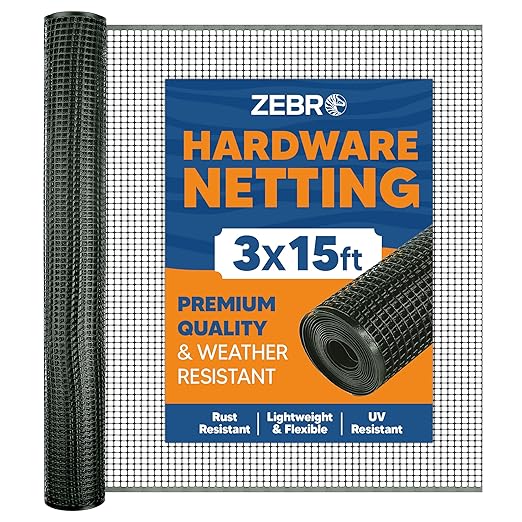 ZEBRO Plastic Hardware Mesh Screen & Fence Roll (3' x 15' - Green) - Plastic Indoor or Outdoor Balcony, Patio & Porch Netting - Safety Barrier Plastic Fence to Protect Pets & Kids Around The Home -