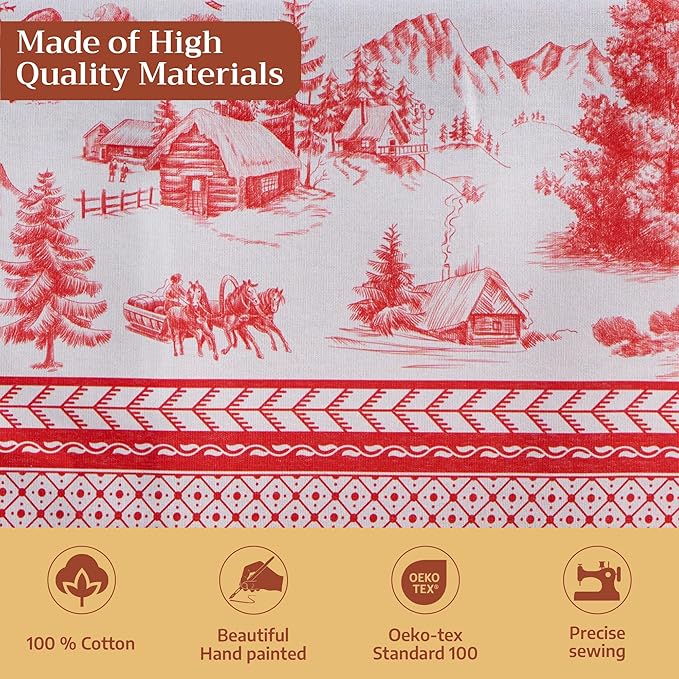 Maison d' Hermine Table Cloth Round Table 100% Cotton 63 Inches Fall Tablecloth Reusable Everyday Use for Thanksgiving Christmas Decorations Dining Farmhouse Party (Winter Jouy)