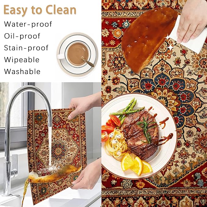 Boho Ethnic Placemats Set of 6,Retro Flower Placemats Washable Kitchen Dining Linen Table Mats Stain Heat-Resistant for Home Party Indoor 12x18 inch