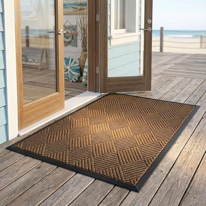 Ecomills Deluxe Diamond Entrance Door Mat, Large Heavy Duty Absorbent Rubber Rug, Brown, 3' X 4' feet